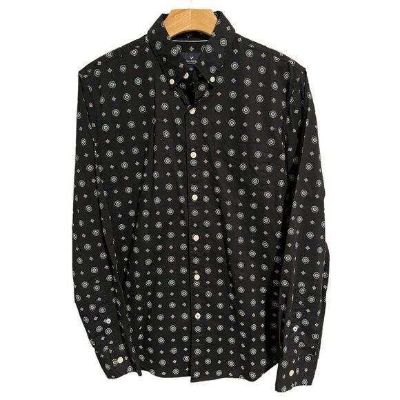 American Eagle Mens Small Button Up Collared Top Blouse Black Geometric - Picture 1 of 9